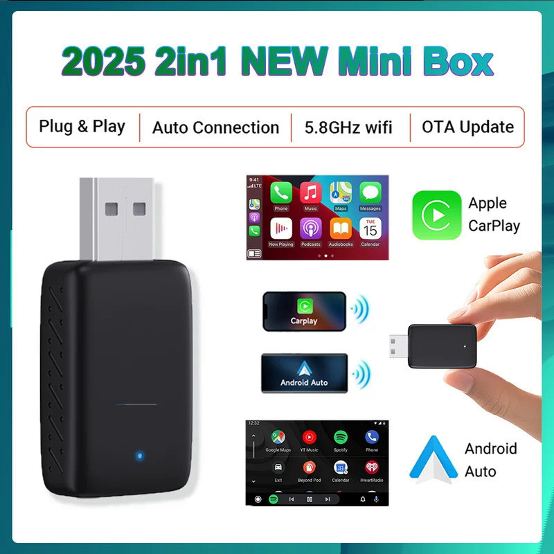 2025 ใหม่ Mini 2in1 อะแดปเตอร์ไร้สาย CarPlay&Android Auto Mini Box BT ...