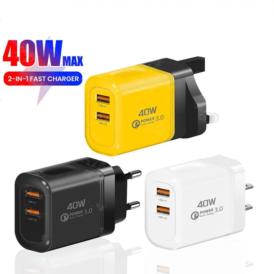 Twitch Dual Port 40W USB Charger 2 พอร์ต Quick Charge 3.0 USB Wall ...