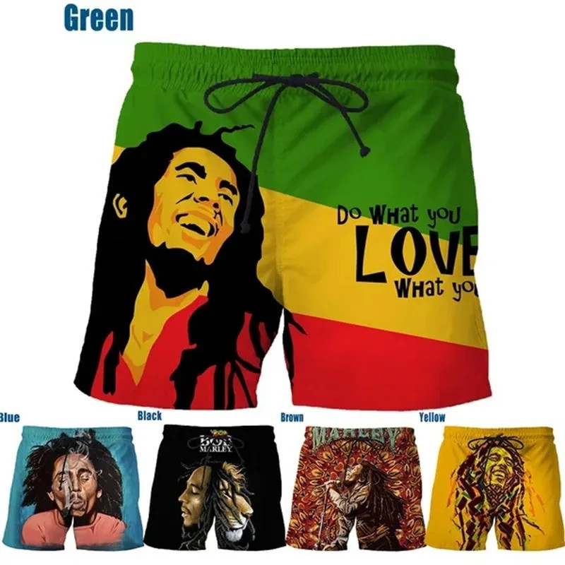 Rock นักร้อง Bob Marley Reggae Rasta รูปแบบกางเกงขาสั้น 3D การพิมพ์ ...
