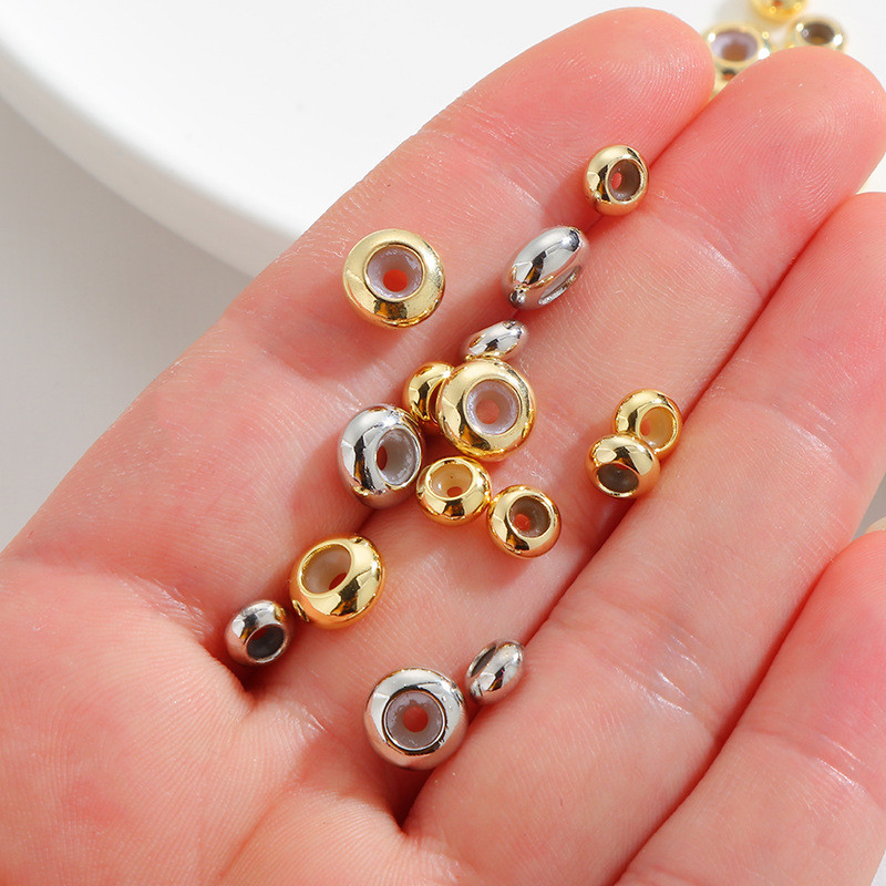 14k Gold-Cladล้อลูกปัดแบนปลั๊กซิลิโคนตําแหน่งลูกปัดปรับลูกปัดทําด้วยมือ ...