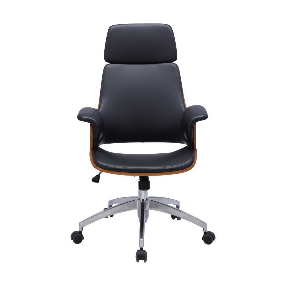 INDEX LIVING MALL เก้าอี้สำนักงานพนักพิงสูง เก้าอี้ทำงานเพื่อสุขภาพ รุ่น ดีเร็ก - สีดำ/วอลนัท เก้าอี้ผู้บริหาร เก้าอี้สีดำ เบาะหนัง