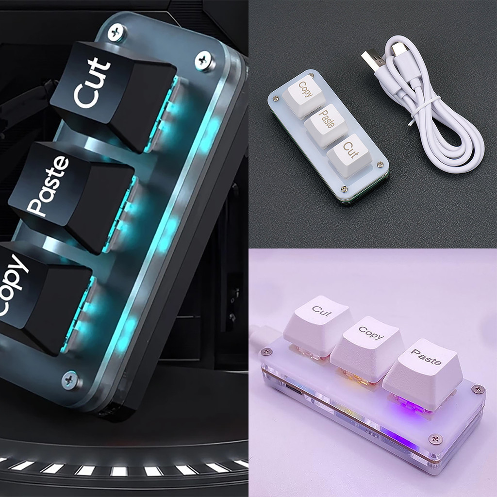 Rgb Mini Cut Copy Paste แป้นพิมพ์ 3 คีย์ USB Type-C สำหรับเกมมิ่ง ...
