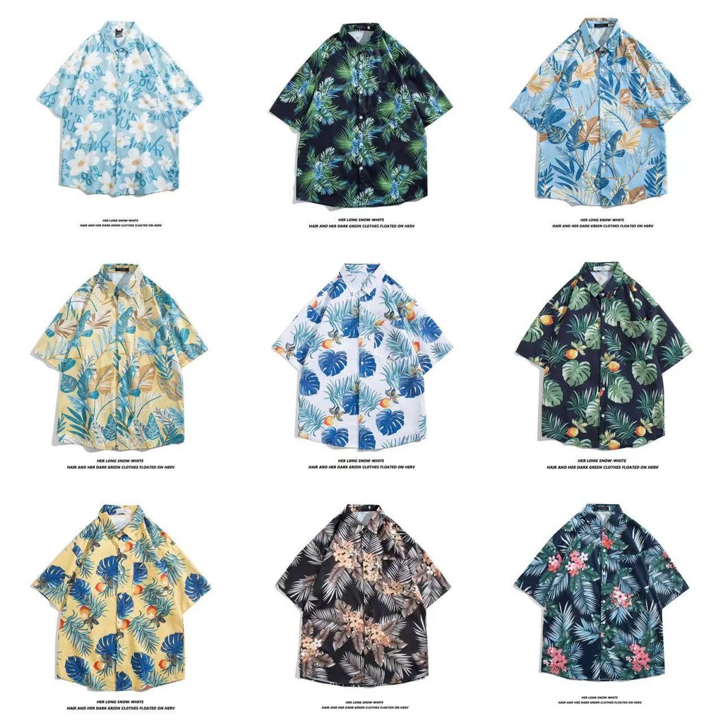 【เสื้อ 100 ลาย】เสื้อเชิ้ตแขนสั้น ทรงหลวม ลายดอกไม้ สไตล์เกาหลี เท่สุด ...