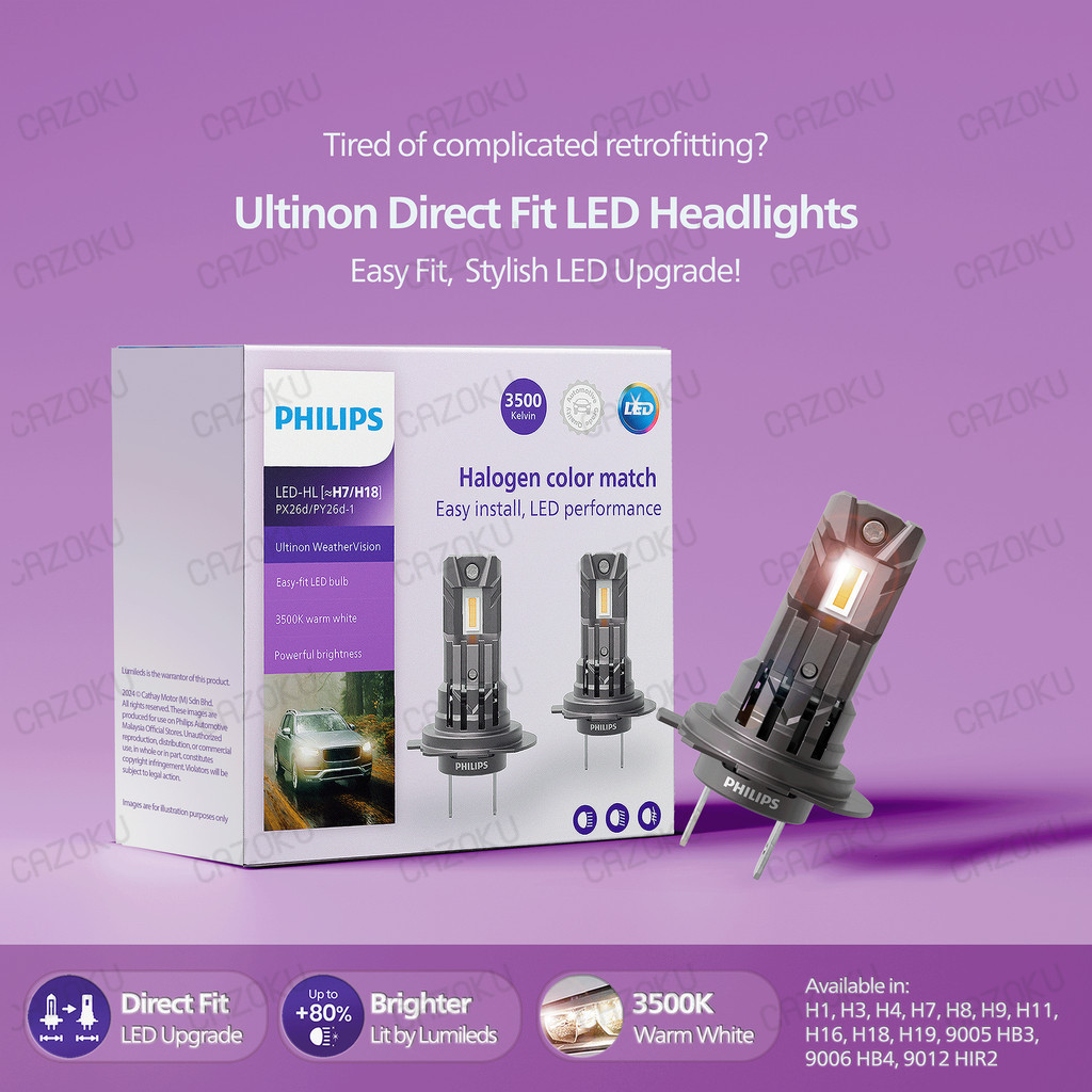 Philips Ultinon Access LED หลอดไฟหน้า H4 H7 H11 HB3 HB4 HIR2 3500K ...