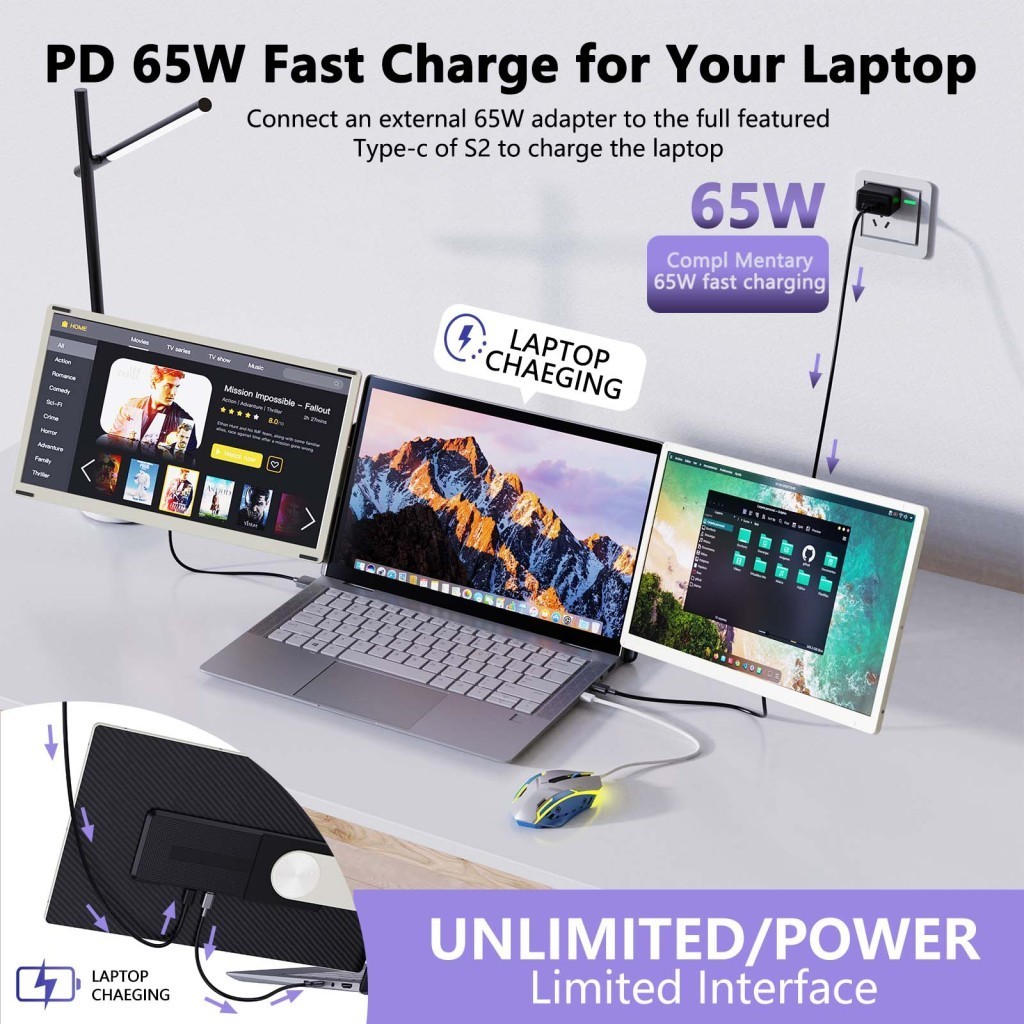 Spr- 15.6 นิ้ว Triple Screen Laptop Screen Extender FHD 1080P IPS ...
