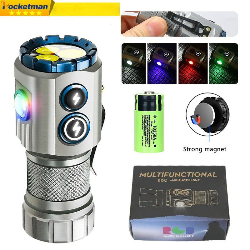 ไฟฉาย LED EDC RGB 2000LM ขนาดเล็ก แบบชาร์จไฟได้ พร้อมแม่เหล็ก IP68 ...