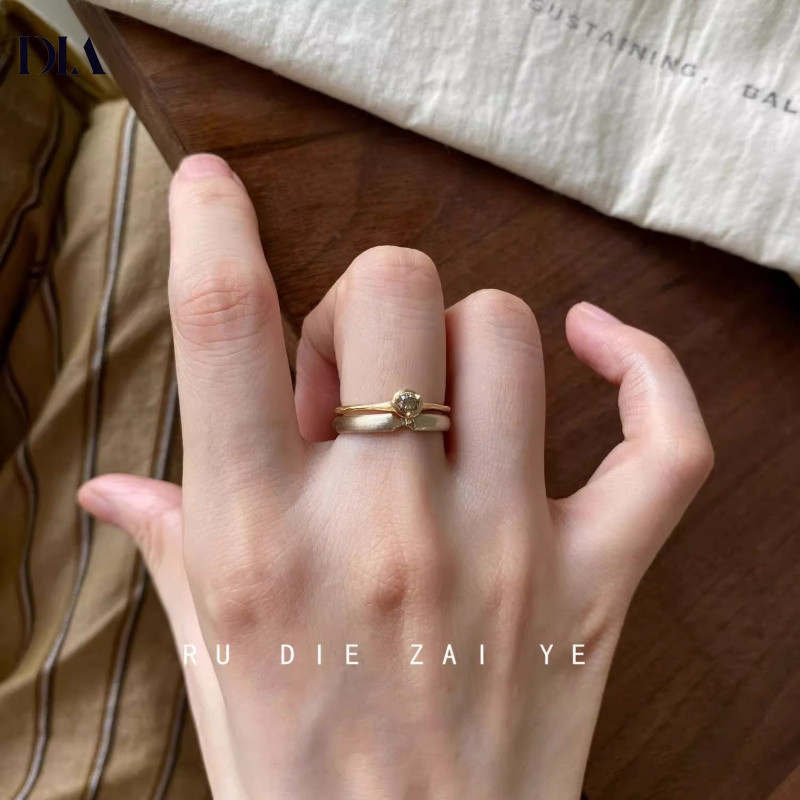 Stacking Brushed Light Gold Retro Plain Ring แหวนหรูหราเปิดฝา เพชรสี ...