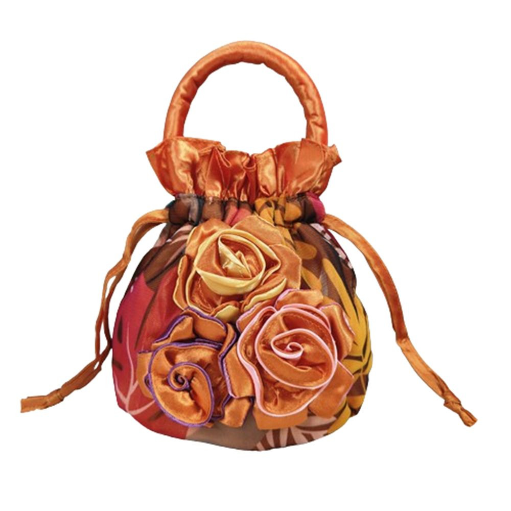 Isitaft Drawstring Bucket Bag Satin Silk Retro Rose Flower Handbag Purse Wallet Casual Portable Hanfu Bag Mom Shopee Thailand