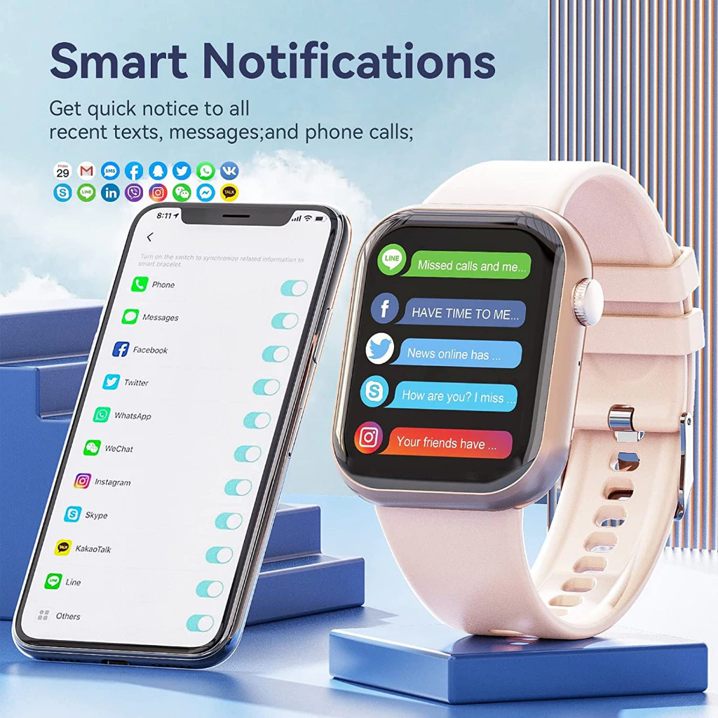 Aolon Foomlite 1.83 นิ้ว สมาร์ทวอทช์ เครื่องติดตามฟิตเนส อัตราการเต้นของหัวใจ/การตรวจจับความดันโลหิต กันน้ำ สมาทวอช