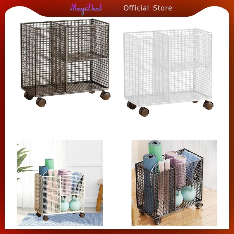 Magideal Mat Storage Rack พร้อมล้อเลื่อน Mat ตะกร้าเก็บ Kettlebells Mat ...