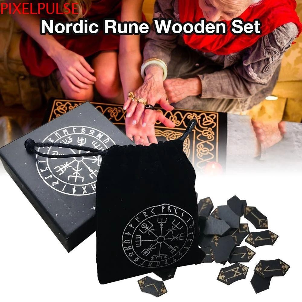 Pixelpulse ไม้ Runes หินแกะสลัก 25 ชิ้น/เซ็ต Energy Stone Kit Fortune ...