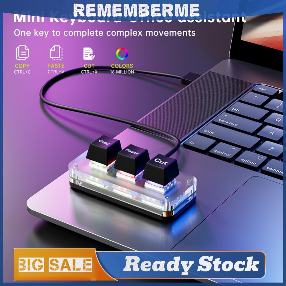 Rgb Mini Cut Copy Paste คีย ์ บอร ์ ด 3 คีย ์ USB Type-C Gaming ...