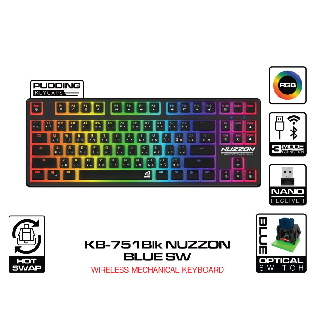 SIGNO KB-751 NUZZON WIRELESS MECHANICAL GAMING KEYBOARD TKL
