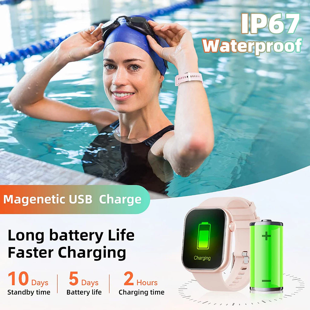 Aolon Foomlite 1.83 นิ้ว สมาร์ทวอทช์ เครื่องติดตามฟิตเนส อัตราการเต้นของหัวใจ/การตรวจจับความดันโลหิต กันน้ำ สมาทวอช