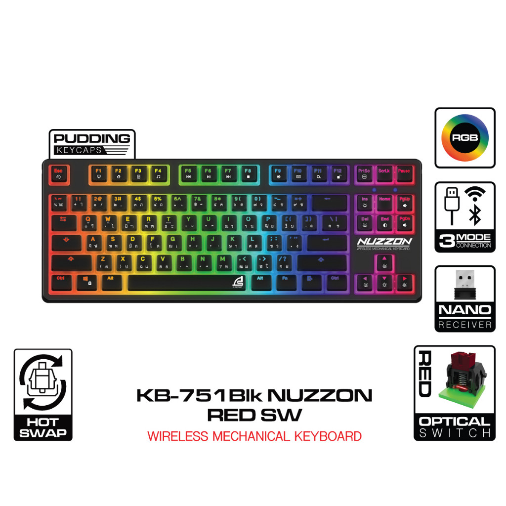 SIGNO KB-751 NUZZON WIRELESS MECHANICAL GAMING KEYBOARD TKL