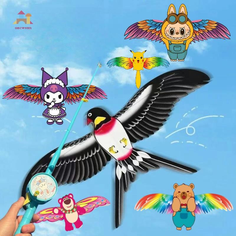 Onew ใหม่แบบไดนามิกกด Macaron Fishing Rod Kite การ์ตูนเด็ก Kite Flying ...