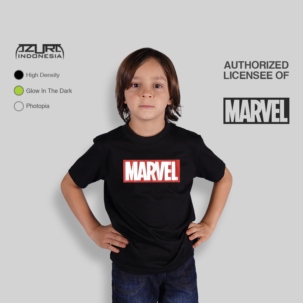 Hitam เสื้อยืด Azura Marvel Original Marvel Logo 3D Glow Black (เด็ก ...