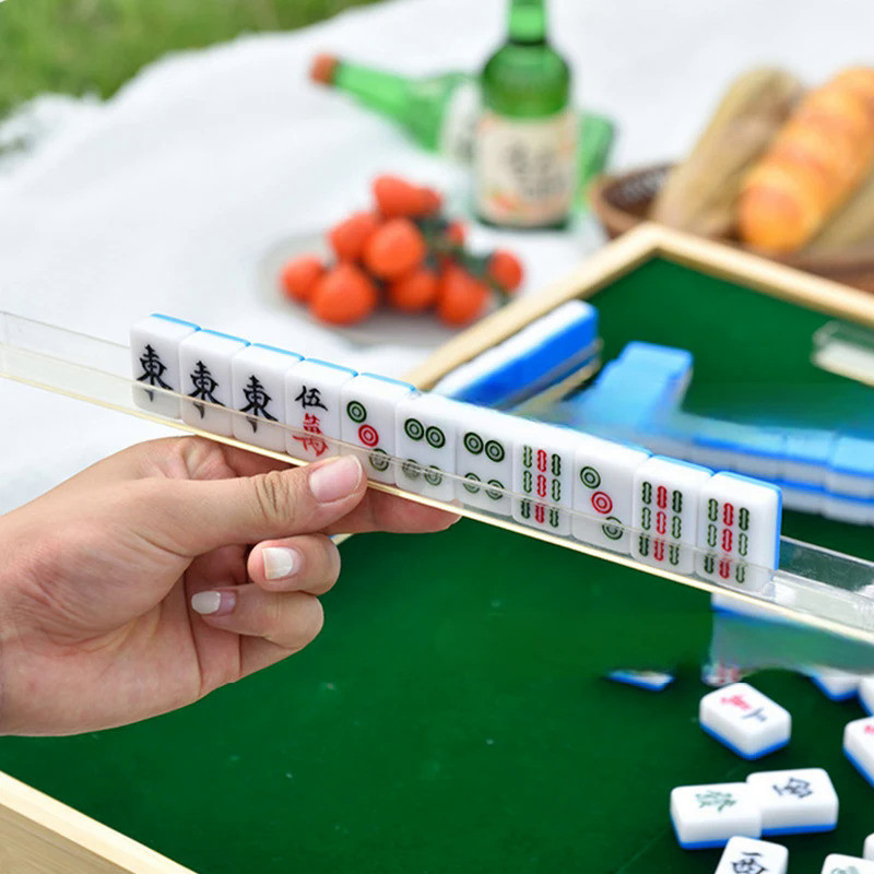 Mahjong Tegel Set Chinese Mahjong Tegel Jade 20mm Mahjong 144 Tegel Mini Reizen Mahjong Ijzeren Doos Opslag