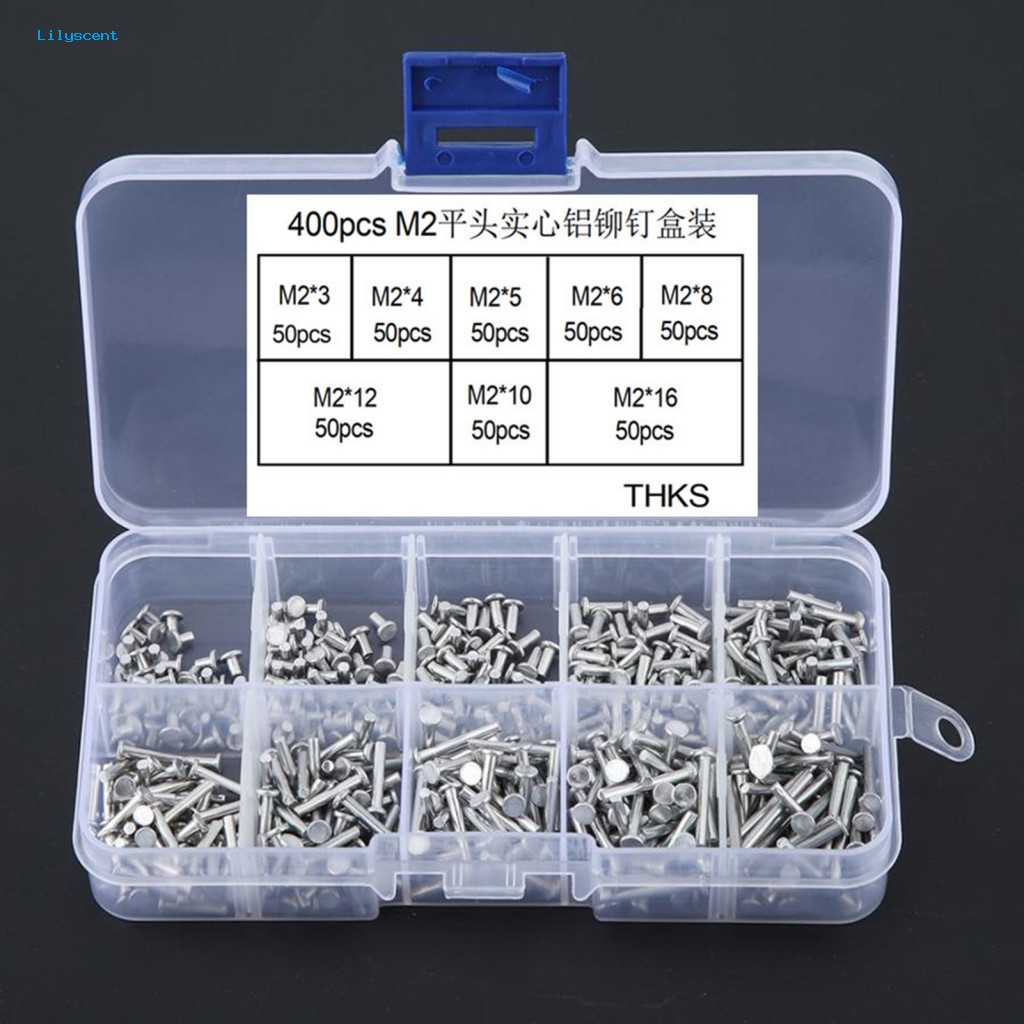 400 ชิ้น M2/M25 Rivets ขนาดเล็กหนาอลูมิเนียมหัวแบน Solid Rivet Kit ...