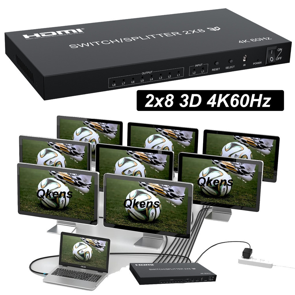 4K 60hz 2x8 3D HDMI Switch Splitter 1 in 8 Out Video Converter Switcher ...