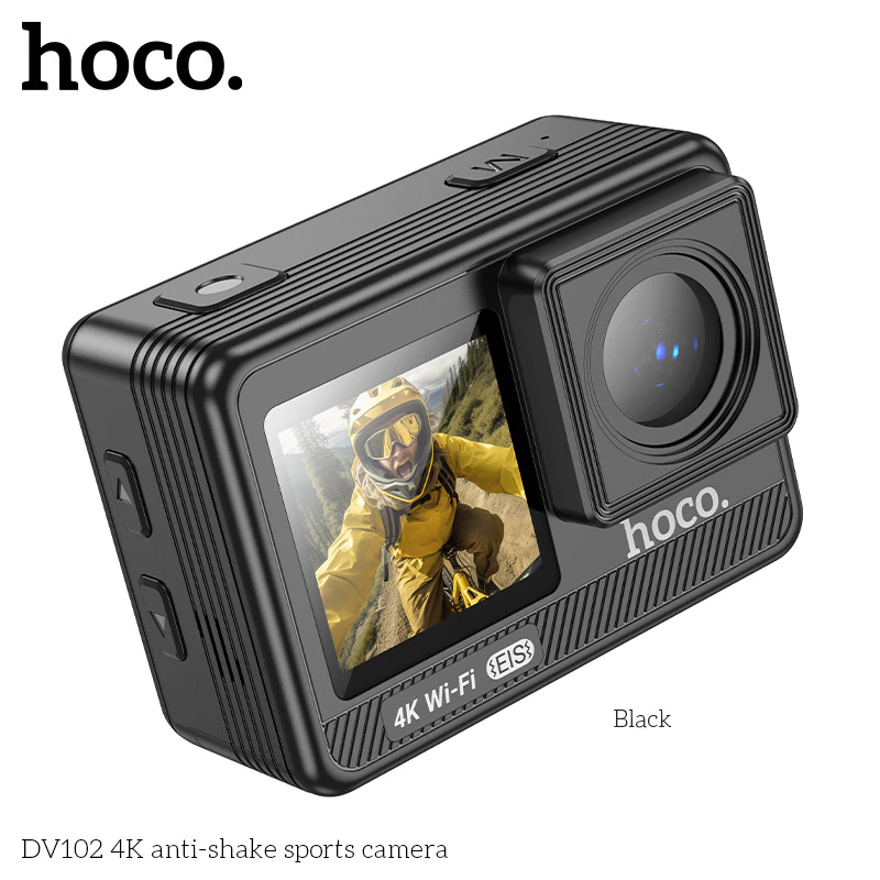HOCO DV102 กล้องแอคชั่น 4K 30fps ภาพนิ่ง 20MP หน้าจอคู่ กันสั่น 6 แกน กันน้ำ 30 เมตร รองรับ MicroSD 128GB