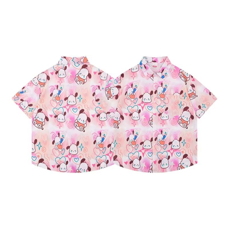 Hawaii Summer Pacha Dog เสื้อเชิ้ตแขนสั้นพิมพ์ลายผู้ชายหลวมฮาวาย Unisex ...
