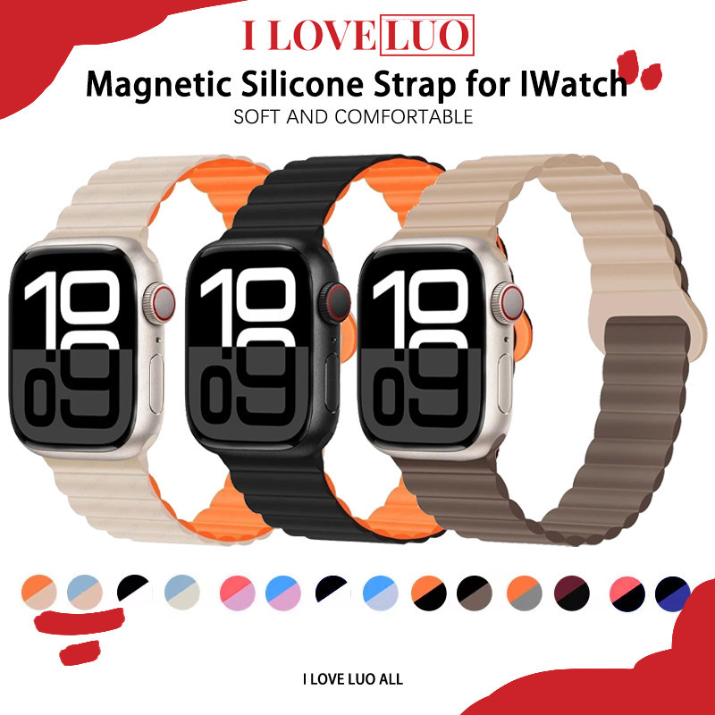 มีแม่เหล็กสายยาง for Apple Watch IWatch Ultra/SE Series 11 10  49 มม 46 มม 42 มม 38 มม 44 มม 45 มม 41 มม
