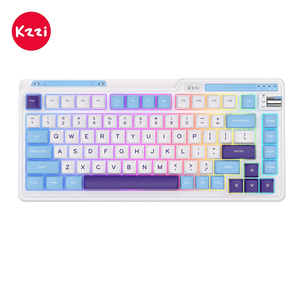 Kzzi Kezhi K75 Lite Blue Sea 82 Key ปะเก็นโครงสร้างสามโหมดบลูทูธไร้สาย ...