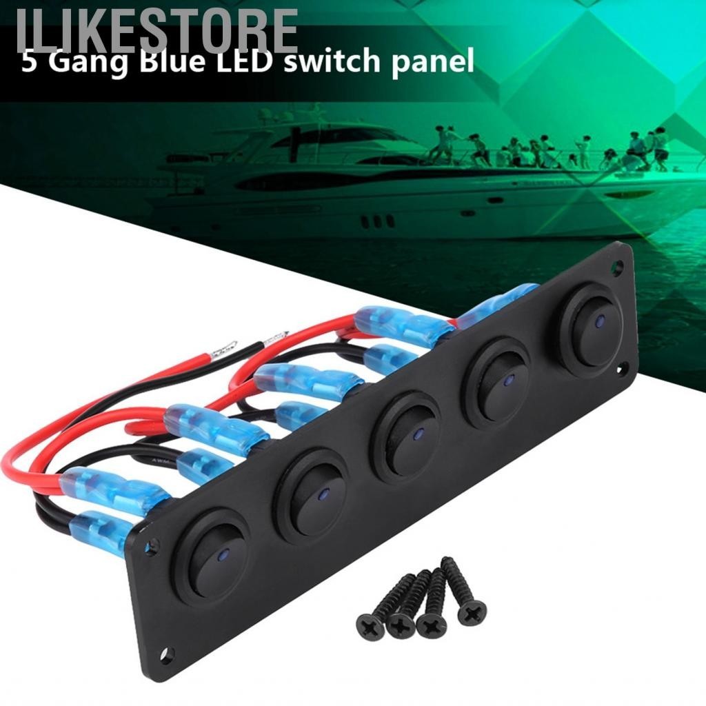 Ilikestore 12-24V 5 Gang Round Dash Rocker Toggle Switch Panel Blue LED ...