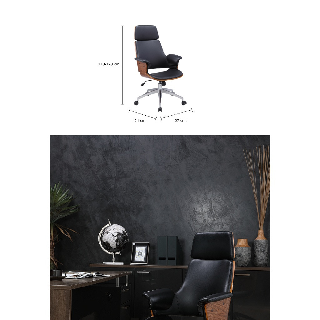 INDEX LIVING MALL เก้าอี้สำนักงานพนักพิงสูง เก้าอี้ทำงานเพื่อสุขภาพ รุ่น ดีเร็ก - สีดำ/วอลนัท เก้าอี้ผู้บริหาร เก้าอี้สีดำ เบาะหนัง