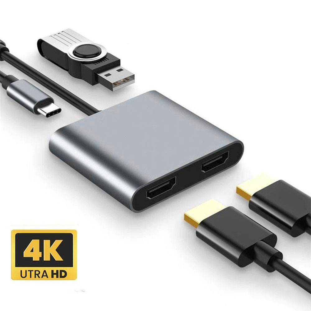 2 พอร์ต USB C Hub to Dual HDMI Splitter 4K 60HZ Dual Screen Expansion ...