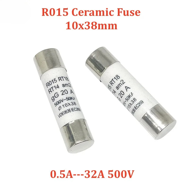5 ชิ้น R015 เซรามิคฟิวส์ 10x38 มม.0.5A 500V RT18 RO15 1A 2A 3A 4A 5A 6A ...