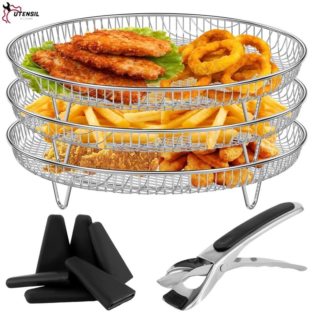 5 ชิ้น Air Fryer Rack ชุดความสูงฟุตสแตนเลส Air Fryer Dehydrator Rack ...