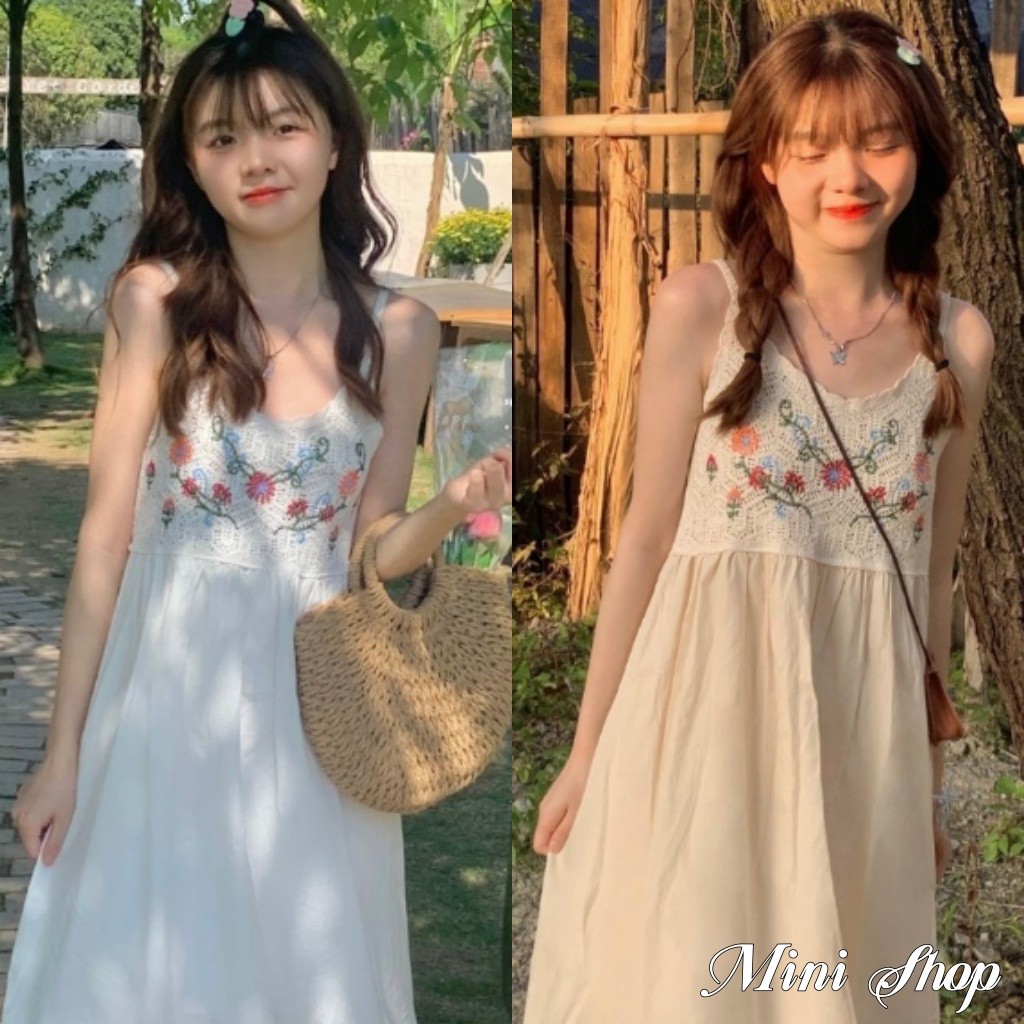 Mini shop🌸พร้อมส่ง🌸ชุดเดรสถักไหมพรม น่ารักคาวาอี้ สายเดี่ยวกระโปรงยาว ...