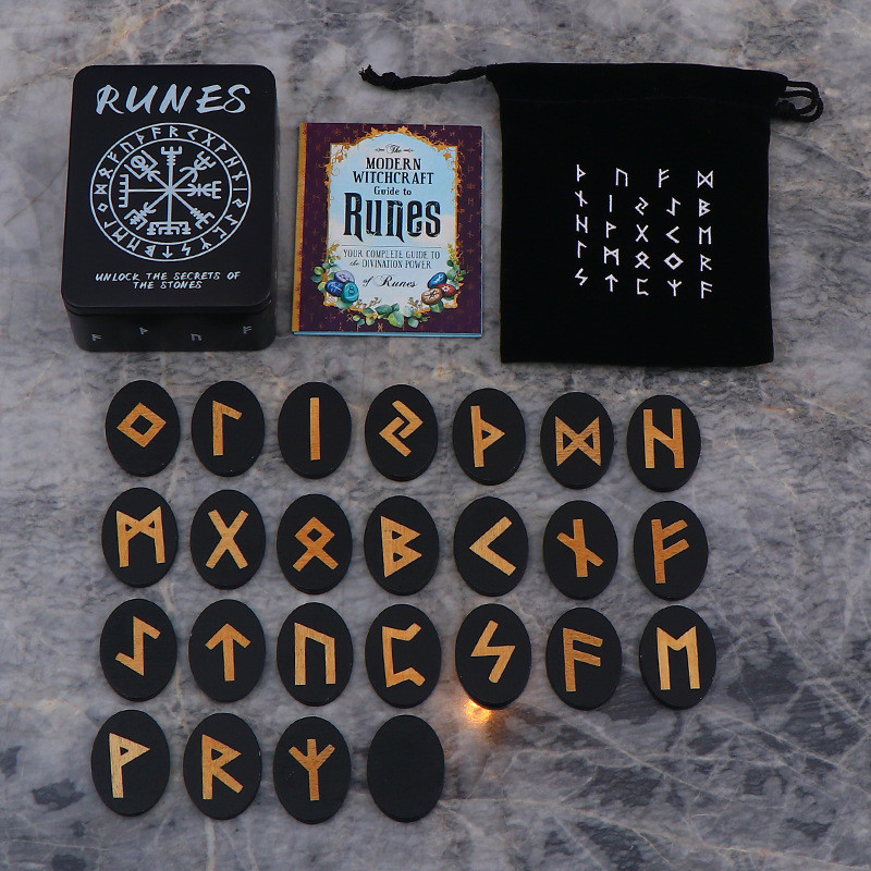 Runes Symbol ไม ้ แกะสลักสีดําไม ้ แกะสลักชุดกล ่ องเก ็ บกระเป ๋ า ...