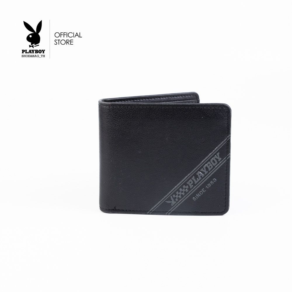 PLAYBOY รุ่น Jett Men’s Wallet Bag กระเป๋าสตางค์ผู้ชาย รหัส ST-WAS251PBM009-BK ดีไซน์สกรีนโลโก้แต่งนูน สี Charcoal Black