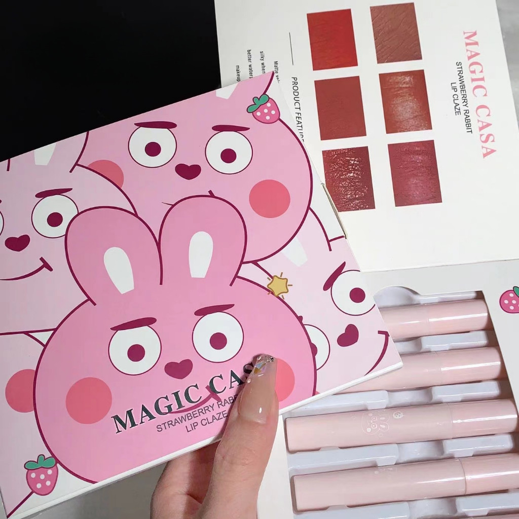 ลิปสติก 6 ชิ้น ลิปกลอส เนื้อลิขวิด น่ารัก ให้ความชุ่มชื้น Magic CaSa ...
