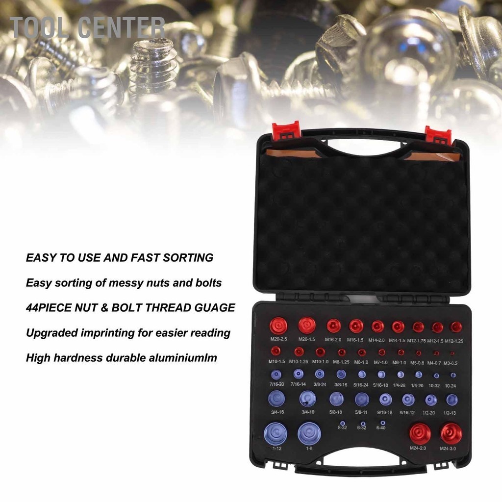 Tool Center 44 ชิ้น Nut และ Bolt Thread Checker สีแดงสีฟ้า ขนาดวัดนิ้ว ...