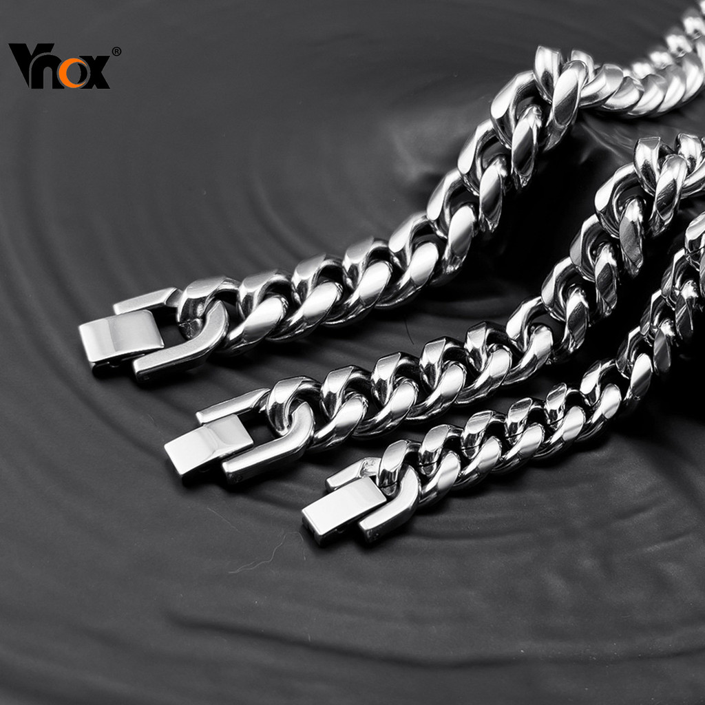 Vnox Casual 6/8/10/12 มม.สร้อยข้อมือคิวบาสําหรับชาย,สแตนเลสสตีลเงิน Link สายรัดข้อมือเครื่องประดับ,Hip Hop Rock 18 20 22
