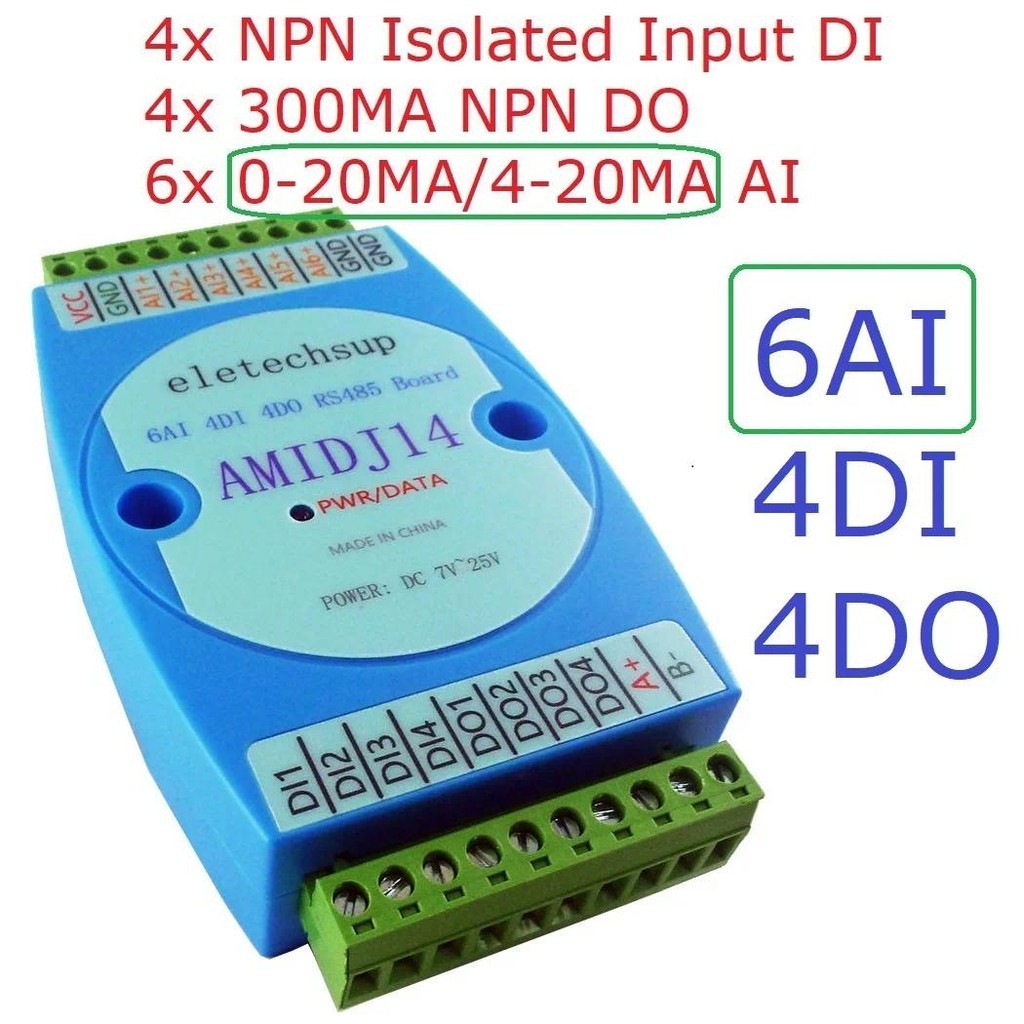 6ch 4-20MA 0-10V แรงดันไฟฟ ้ ากระแส Analog Input & 4ch NPN DI-DO RS485 ...