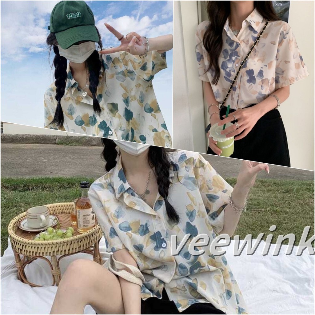 Veewink พร้อมส่งจากกทม จัดส่งจากกรุงเทพ เสื้อฮาวาย แขนสั้น เสื้อฮาวายสำหรับชายและหญิง เนื้อผ้าดีใส่สบายไม่ร้อน