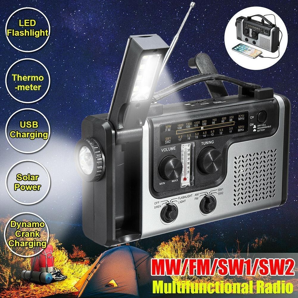 วิทยุหมุนมือพลังงานแสงอาทิตย ์ แบบพกพา AM FM SW1 SW2 ฉุกเฉินหลายวง ...