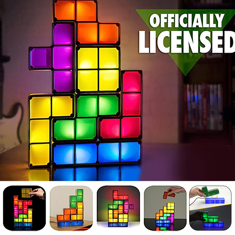 Diy Stackable Night Light LED ปริศนาเด็กของขวัญ 7 สี 3D Tangram Light ...