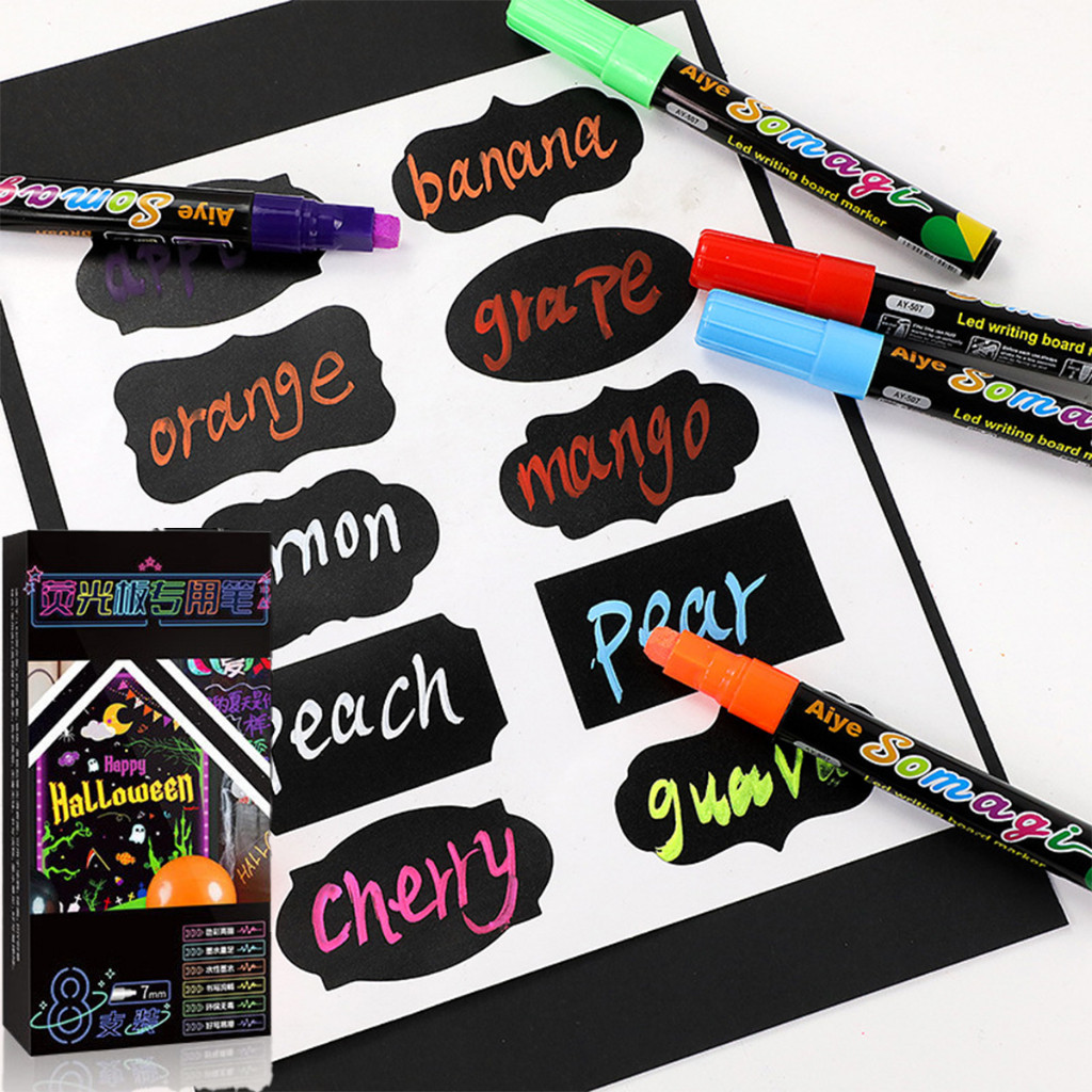 ร้านคนไทย! ปากกาชอล์กบอร์ด ชอล์กเหลว8สี 7MM ลบได้ สำหรับBlackboard ...