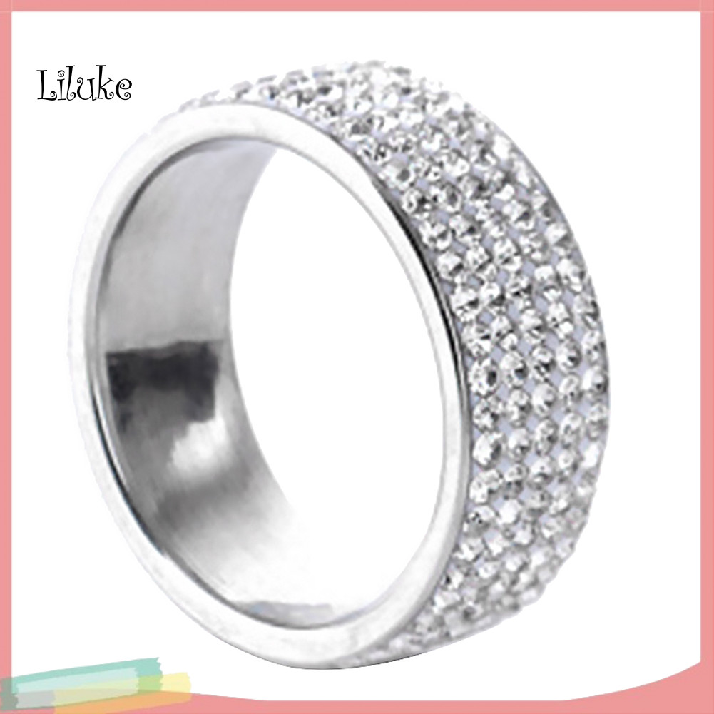 Lk หรูหรา 5 แถว Pave Rhinestone Inlay แหวนนิ้วหมั้นงานแต่งงานเจ้าสาว ...