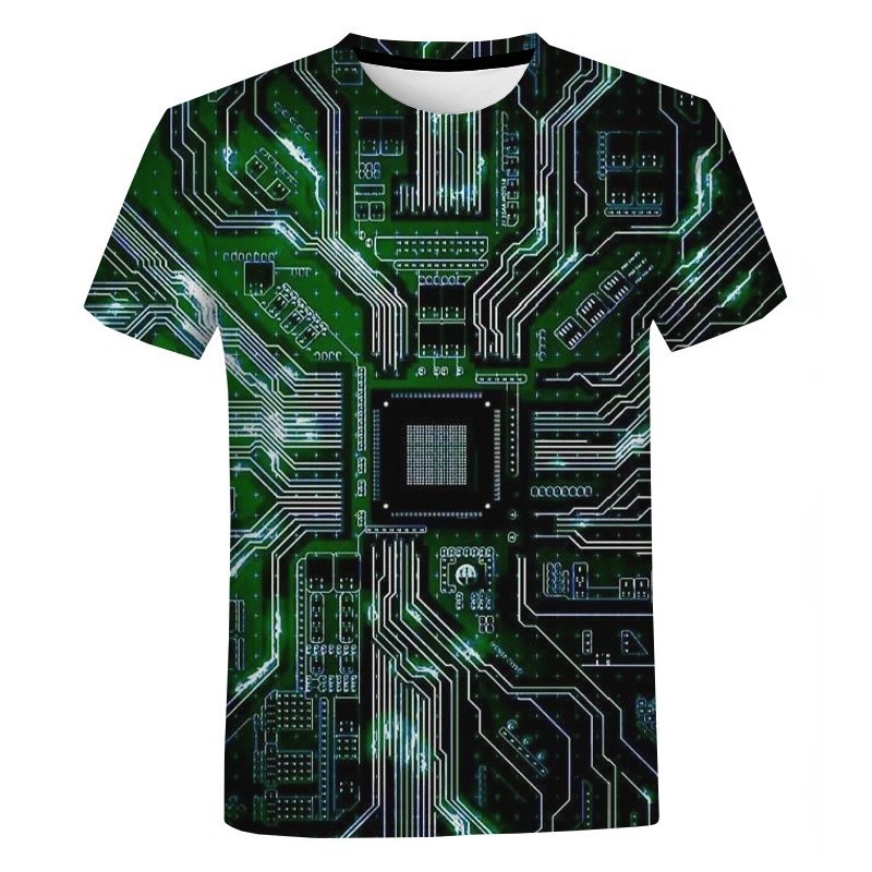 คอมพิวเตอร์ CPU Core Heart Circuit Board 3D พิมพ์ผู้ชายฤดูร้อนแฟชั่นแขน ...