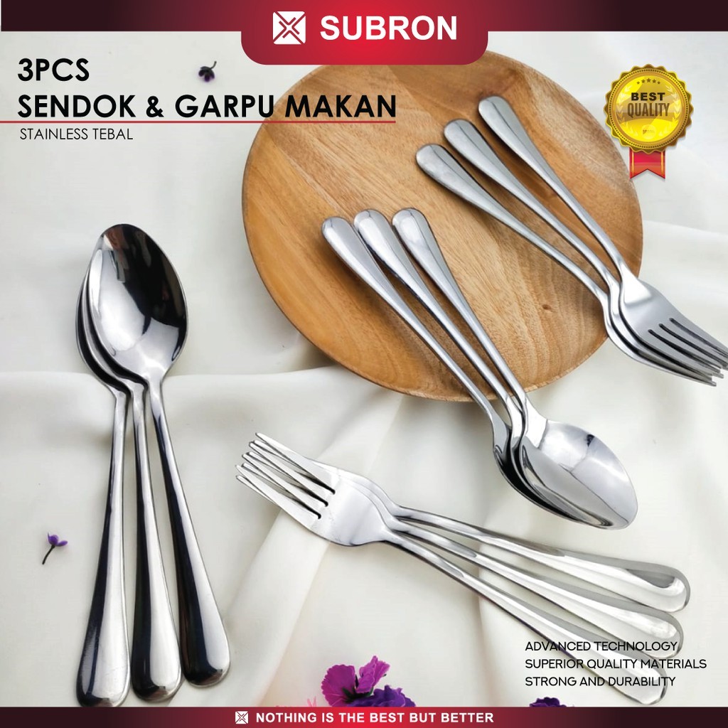 Subron 3 ชิ้นช้อนส้อมอาหารค่ําโรงแรมสแตนเลสหนาขนาดใหญ่และมาตรฐาน ...