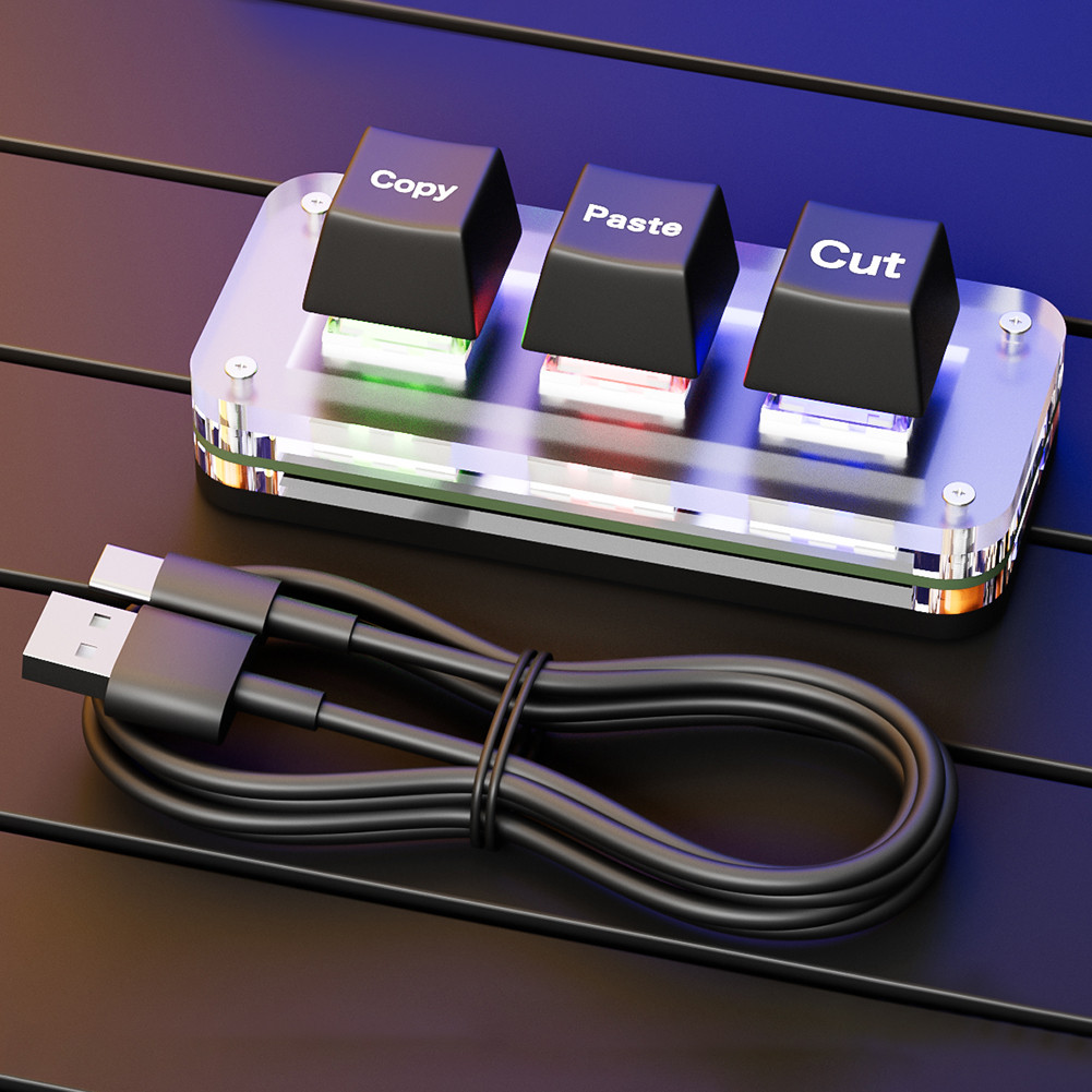 Rgb Mini Cut Copy Paste Keyboard Hotswap 3-Key Gaming Mechanical ...