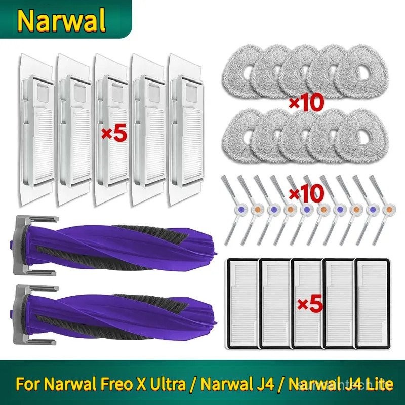 NUZAMAS Ersatzteil-Set Für Narwal T10, J1, J2 Roboterstaubsauger - 12 Teile Mit Bürsten, Tüchern & Filtern
