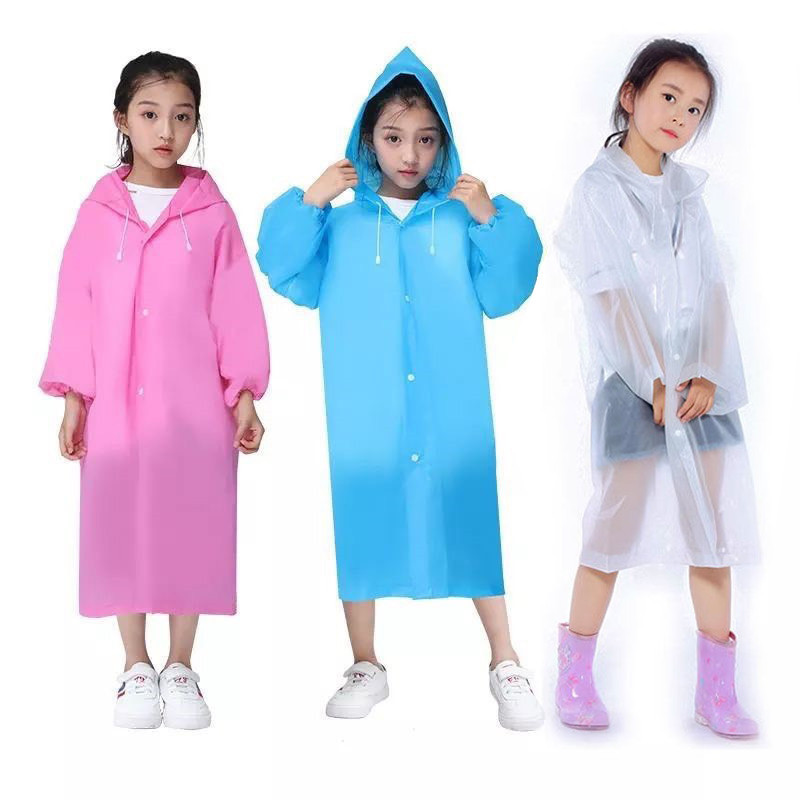 เสื้อกันฝนเด็ก EVA คุณภาพสูง น้ำหนักเบา พกพาสะดวก มีหมวกในตัว สีขาว สีชมพู สีน้ำเงิน เหมาะสำหรับเด็ก 2-12 ขวบ